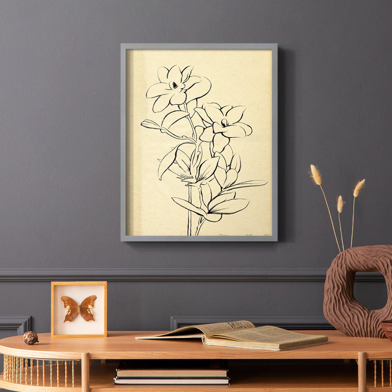 «Magnolia S croquis I», reproduction encadrée - bois massif, Gris, H 10 po x l 8 po