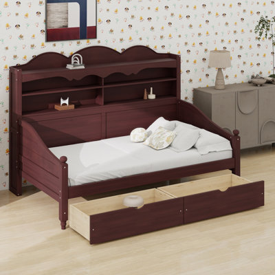 Daybed Featuring Storage Drawers,  Shelving and Retro Design for Living Room