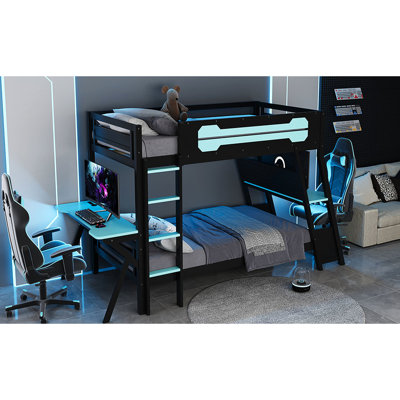 Lit simple superposé simple avec bureaux de jeu E-Sports Estesthetic, ports de bureau, et pour l'organisation des joueurs, double charge intégrée d'ombrage bleu, gestion de l'équipement, passionnés idéaux