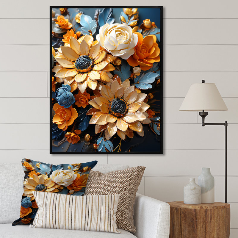 Tournesols Fauvist Flourish, Cadre flottant noir, H 20 po x l 12 po x P 1 po