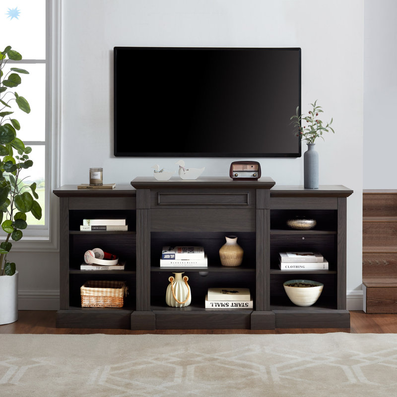 Console multimédia avec grande armoire de rangement, meuble télé multimédia moderne, l 65,75 po x P 17 po x H 32,48 po, Gris
