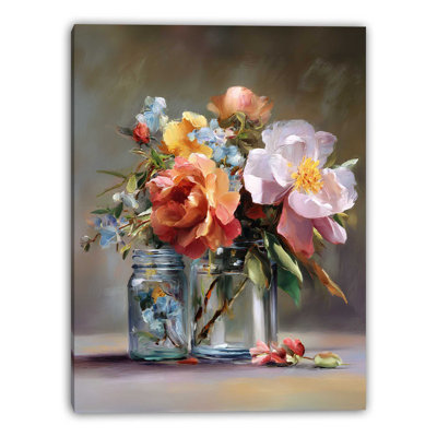 Mason Jar Roses Wrapped Canvas Wall Art