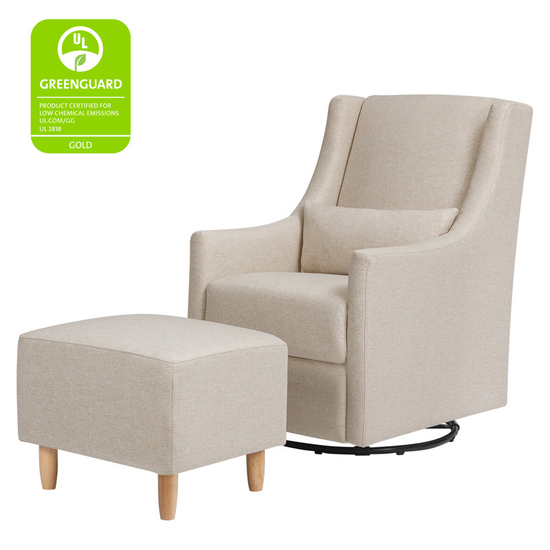 Beige Eco-Weave Upholstered Swivel Glider with Ottoman