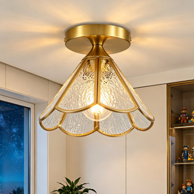 9.84-In Semi Flush Mount Ceiling Light With Floral Clear Snowflake Glass