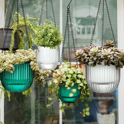 Ensemble de 4 jardinières suspendues à arrosage automatique transparent