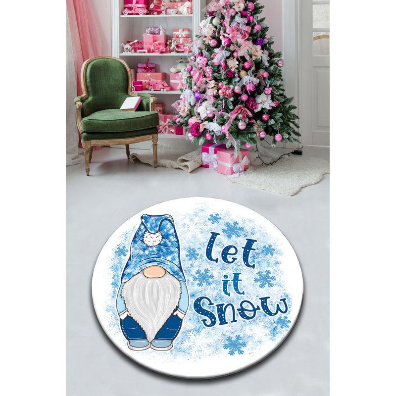 Christmas-Themed Round Area Rug, Blue & White, 39.4 inches Diameter | 100% Polyester, 0.4-inch Pile Height | Antibacterial, Non-Slip Underside, Machine Washable | Perfect for Holiday Decor & Festive Living Spaces
