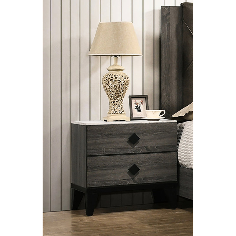 Table de chevet moderne 2 poignées avec poignées - Design élégant pour la chambre à coucher, 2 grands tiroirs et finition chic