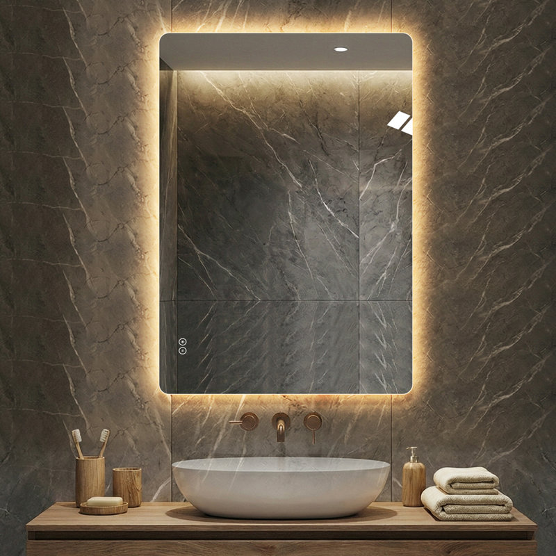 48" x 32" Frameless LED Backlit Bathroom Mirror, 3 Color Dimmable Light, Anti-Fog, Touch Control, Wall Mounted Vanity Mirror