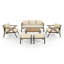 Ensemble de meubles de patio 6 pièces avec table basse en bois d'acacia et canapé à structure en acier, ensemble de conversation coussiné beige crème pour le jardin