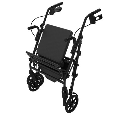 Fauteuil roulant Rollator avec siège pour personnes âgées, fauteuil de transport à 4 roulettes pliable 2 en 1 avec roues de 8 po, siège en mousse viscoélastique et repose-pieds