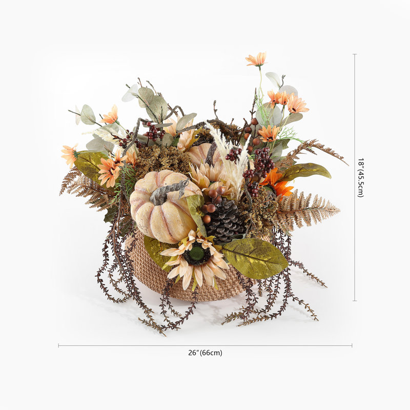 Fall Harvest Sunflower and Pumpkin Potted Arrangement