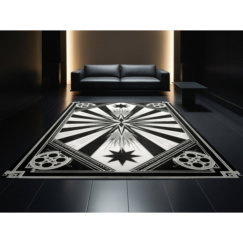 Machine Washable Orfelinda Red Carpet Event Posh & Luxe Starburst Rug in Brown – Black Binding, 8x12