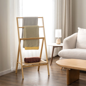Millwood Pines Foldable Beige Freestanding Bamboo Blanket Rack ...