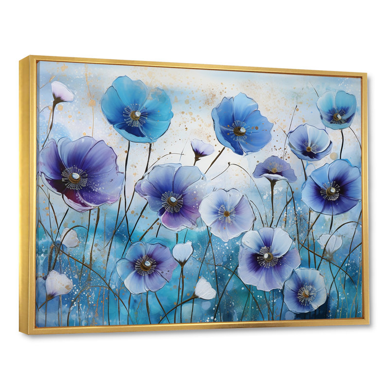 «Blue and Purple Morning Glory Flowers», reproduction d'art sur toile, Cadre flottant doré, H 30 po x l 40 po x P 1,5 po