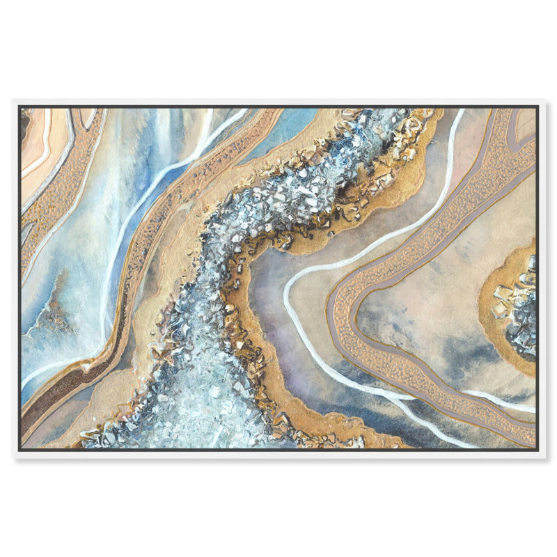 Luxurious Abstract Geode Print on Canvas with White Frame