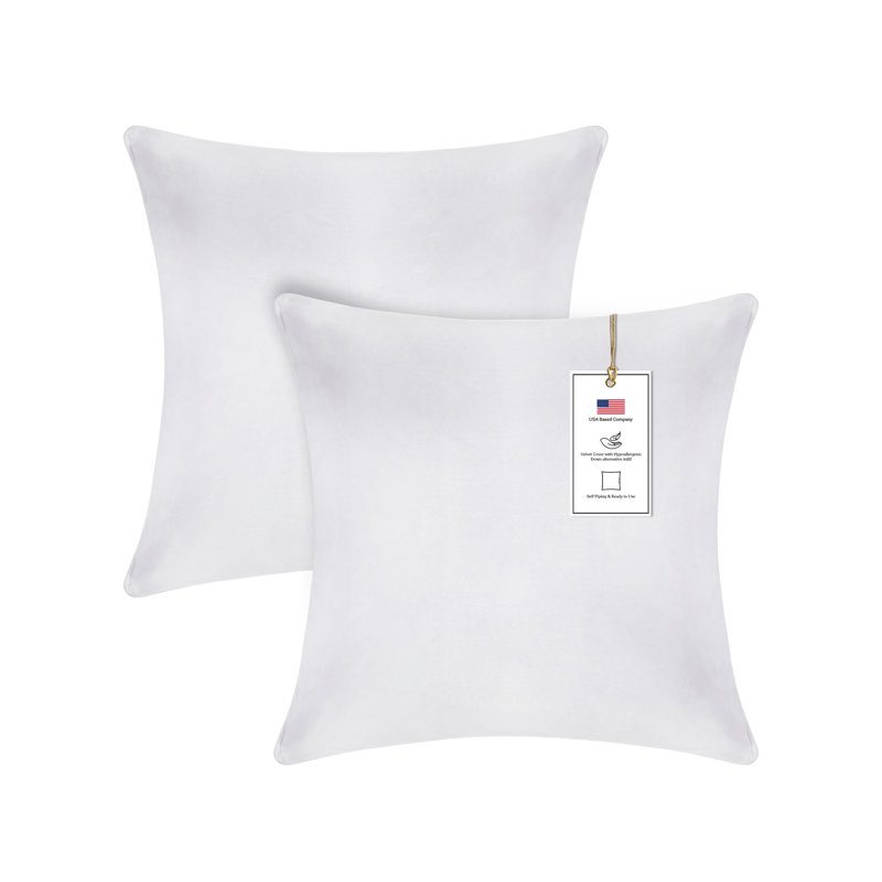 A1HC Velvet Down-Alternative Throw Pillow Inserts – Hypoallergenic, Ready-to-Use, Set of 2, White, 22"H x 22"W