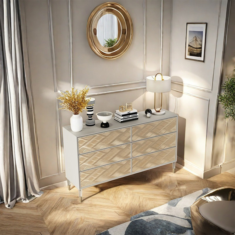 Six-Drawer Sideboard with Elegant Crystal Legs