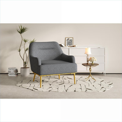 Fauteuil d'appoint incurvé à dossier incurvé de lecture de salon en ardoise grise recouverte de pieds en métal doré