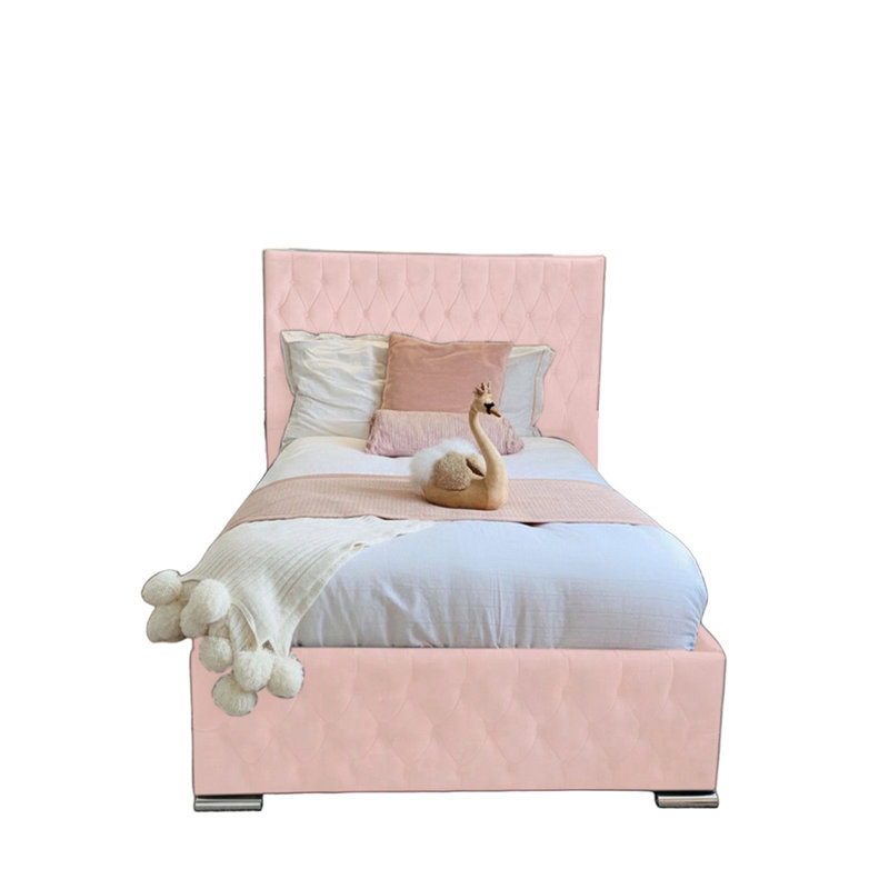 Tharpe Upholstered Bed Frame   , Single (3'), Pink