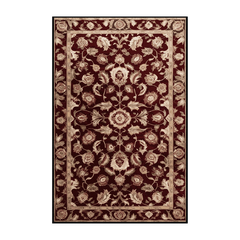 Tapis rouge persan lavable à la machine, Rectangle 6 pi x 9 pi