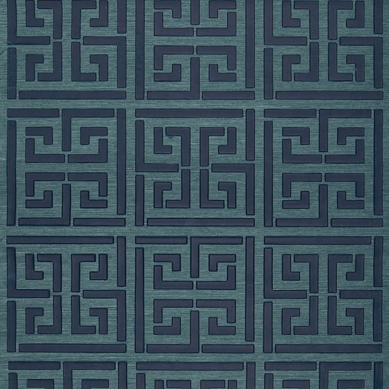 Greek Key Sisal Wallpaper, Peacock