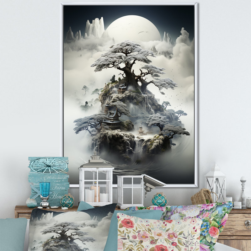Mystical Bonsai 3 - Art mural bonsaï, Cadre flottant blanc, H 44 po x l 34 po x P 1,5 po