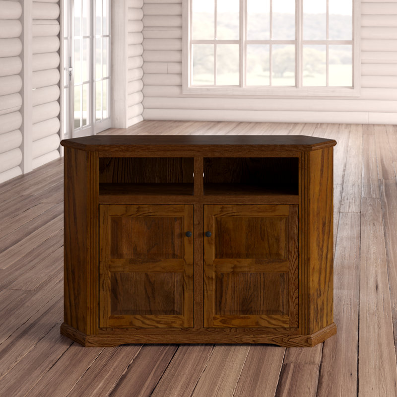 Rafeef Unfinished Corner TV Stand for TVs up to 65", Plain Glass, Summer Sage Oak