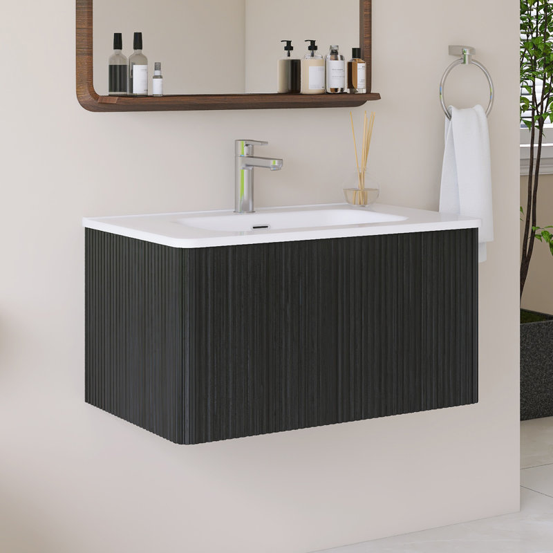 Meuble-lavabo mural simple 30 po avec comptoir intégré en céramique blanche, 30", Noir