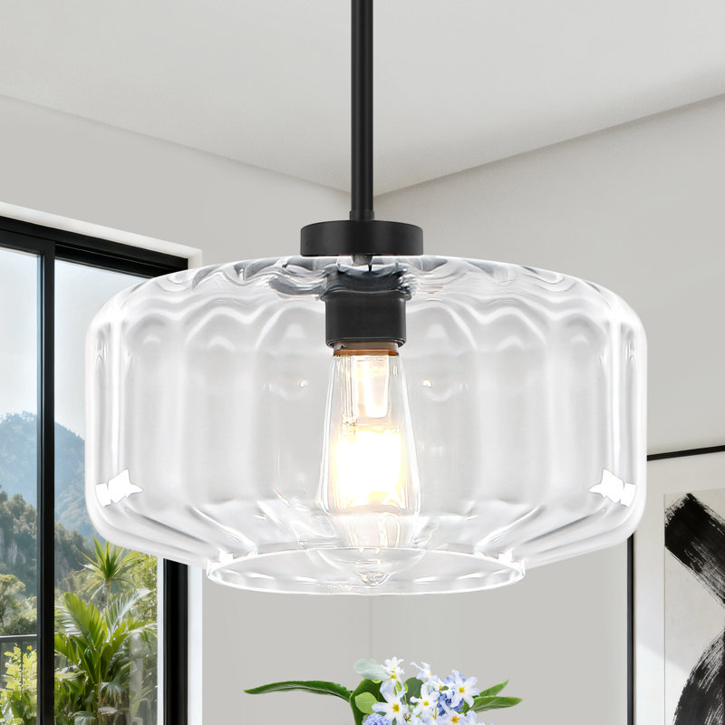 Luminaire suspendu simple à 1 lumière à intensité variable avec abat-jour en verre transparent pour îlot de cuisine, salle à manger, chambre à coucher, couloir