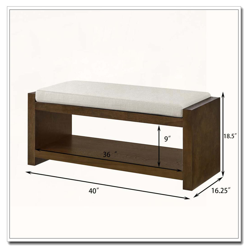 Banc de rangement à structure en bois avec coussin amovible, tablette inférieure, Beige