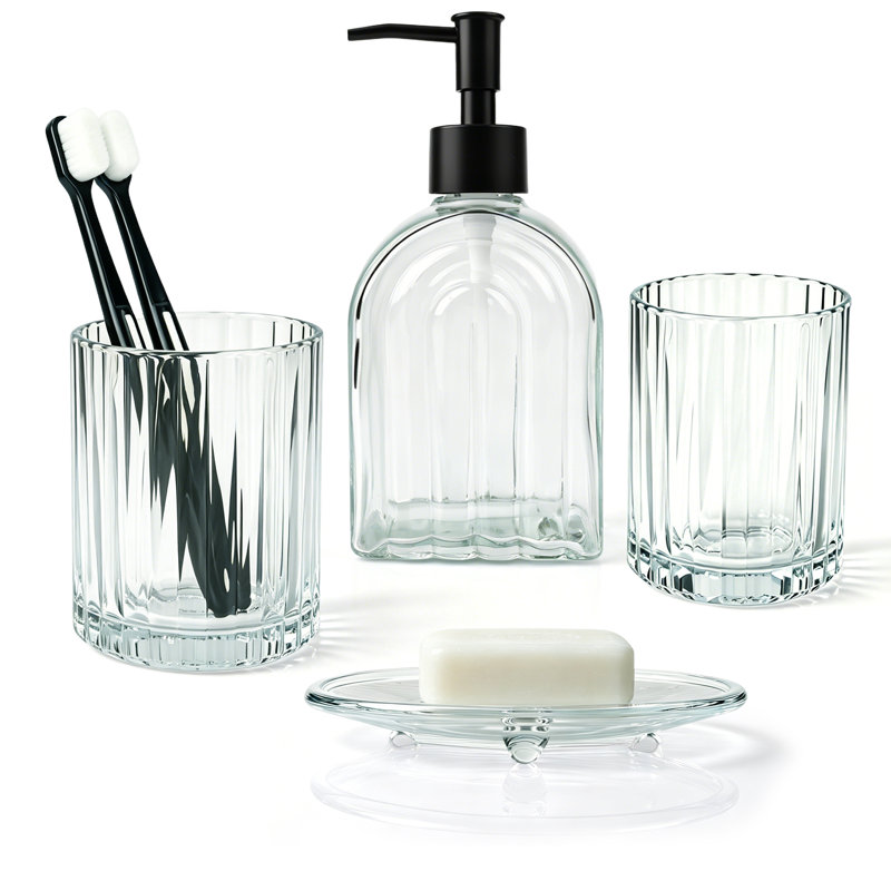 Ensemble d'accessoires de salle de bain à nervures verticales 13,53 oz, Clair