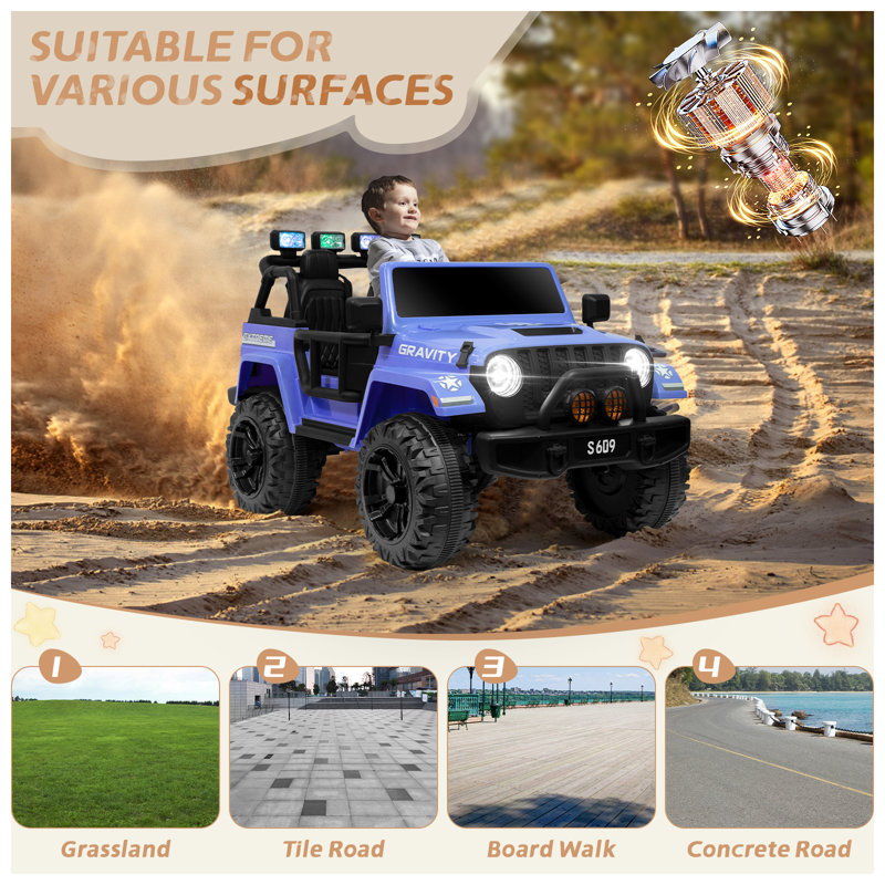 12v 2 Seater Kid’s Ride On Car, Kids' Battery Powered Electric Car W/parents Remote Control, Ride On Truck Toys W/3-point Safety Belt, 3 Speeds, Large Capacity Trunk, Spring Suspension, Multi Functions Dashboard