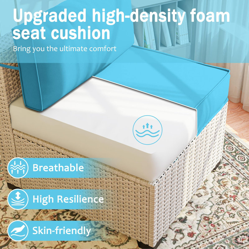 Outdoor 4" Thick Replacement Cushion Set Seat/Back Cushion (Set Of 3 Seats , 3 Backs , 2 Short Backs , 1 Footrest), Lake Blue