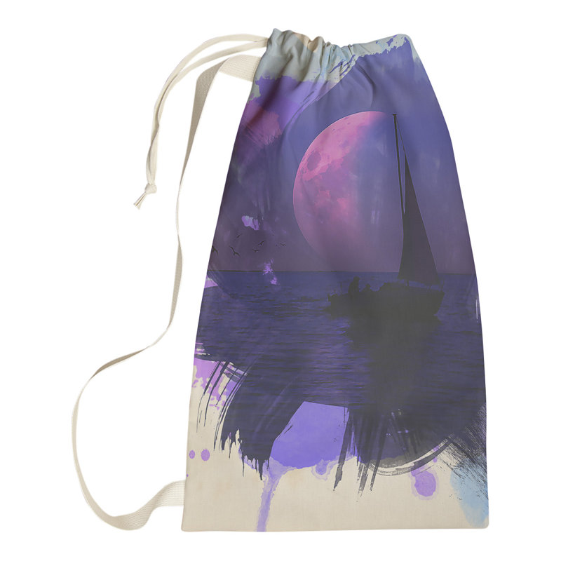 Sac à linge lune et voilier aquarelle, Grand (H 76,5 po x l 29,5 po x P 1,5 po)
