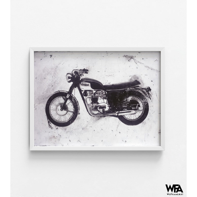 Moto noir par JB Hall, décor de vélo noir et blanc, garage garage, H 24 po x l 32 po, Blanc