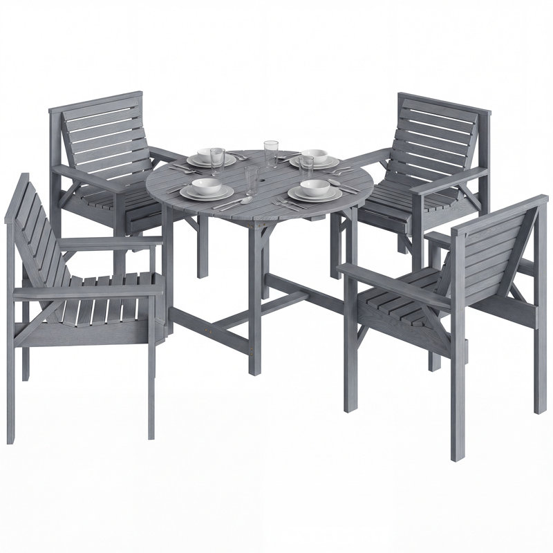 4 - Person Wood Patio Dining Set with Round Table, Grey
