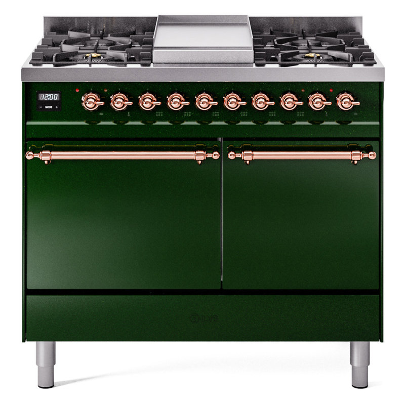 Cuisinière à double combustible de 40 po avec 6 brûleurs scellés et plaque chauffante ILVE Nostalgie II Series (porte pleine)