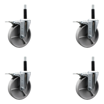 5 Inch Semi Steel Swivel 3/4 Inch Expanding Stem Caster Set Total Lock Brake