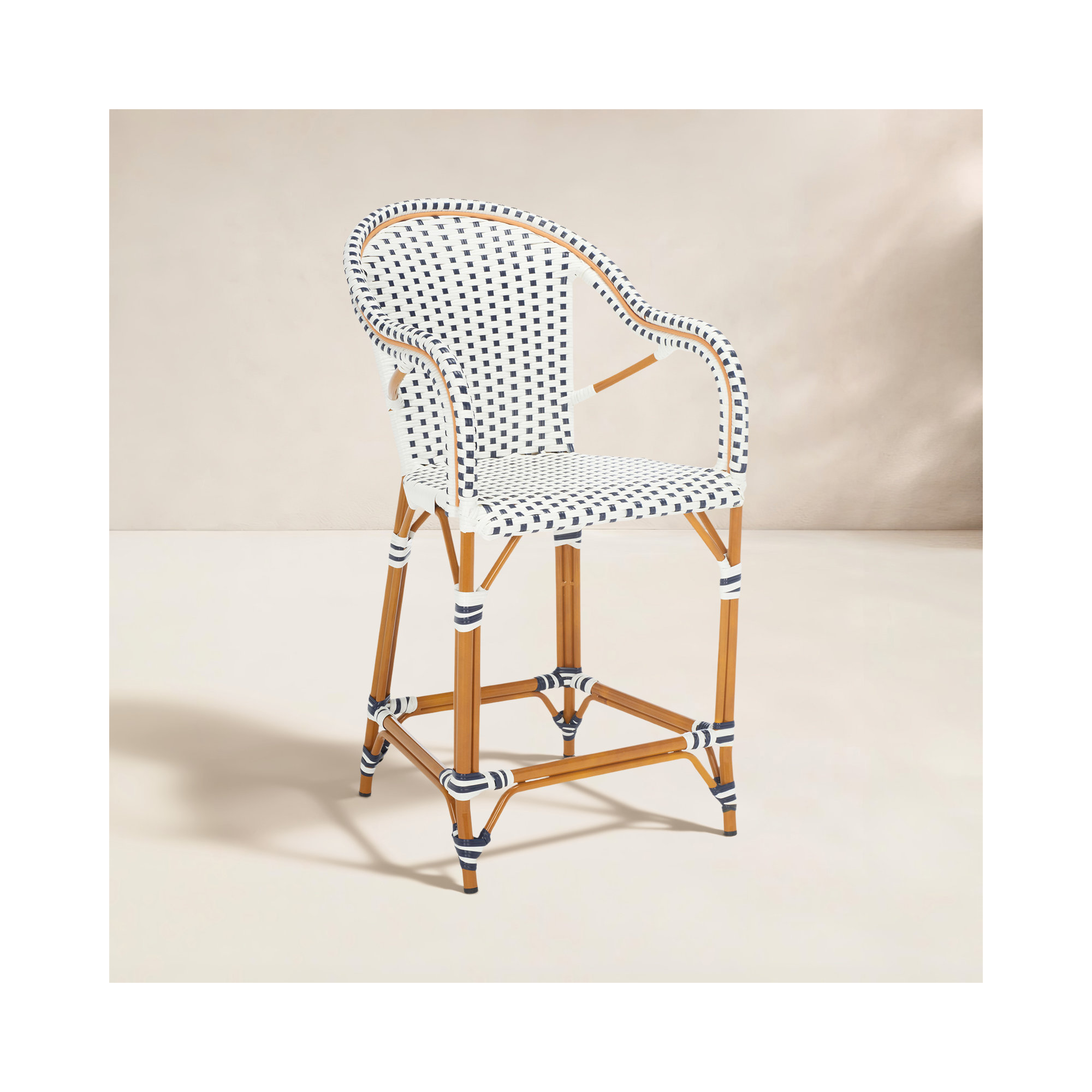 Popplewell 42.5'' Outdoor Bar Stool, White/Navy