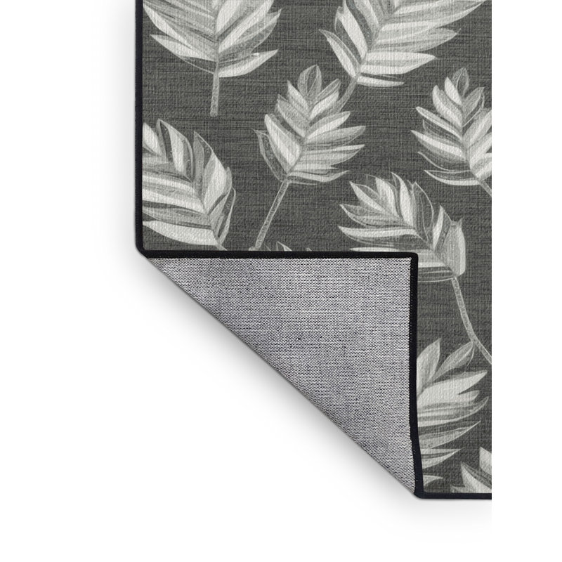 Machine Washable Botanical Gray Area Rug, Square 6'