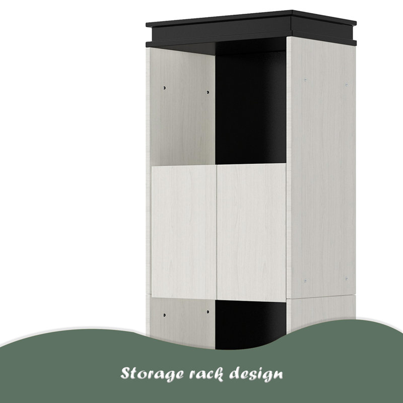 Lit escamotable double avec bureau, tablettes et armoires de rangement