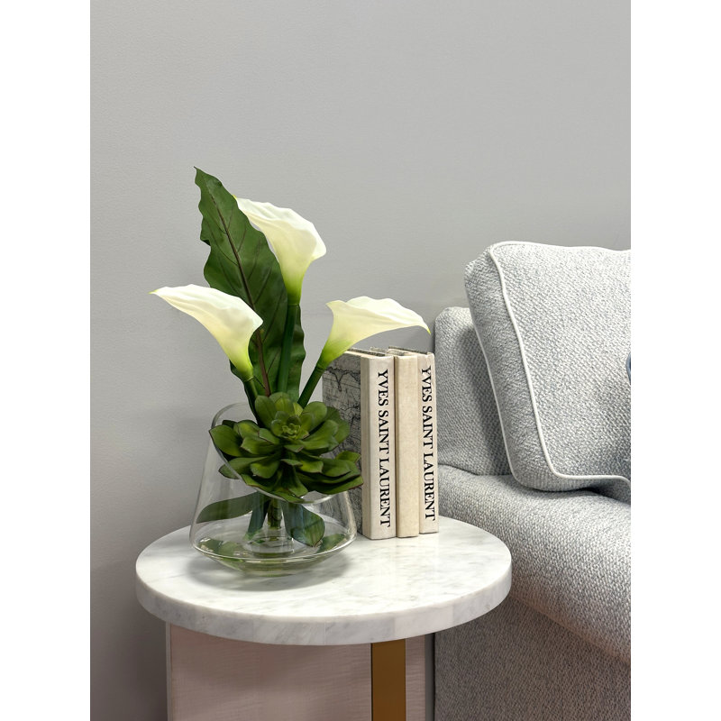 Modern Faux Floral with Calla Lilies and Succulents, 19" H x 10.5" W x 12" D