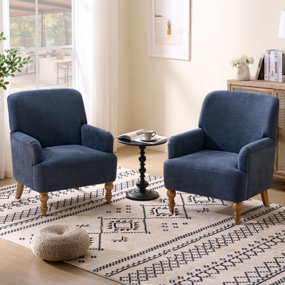 Ensemble de 2 fauteuils rembourrés 28,7 po avec dossier serré et pieds en bois massif
