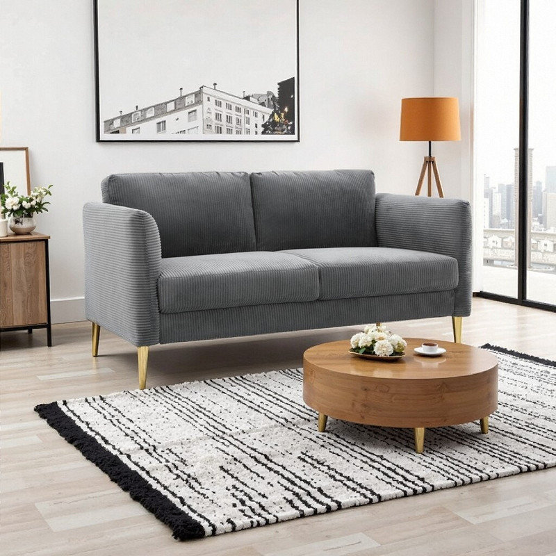 60.63" Wide Modern Corduroy Loveseat – Mid-Century Compact Sofa​, Gray