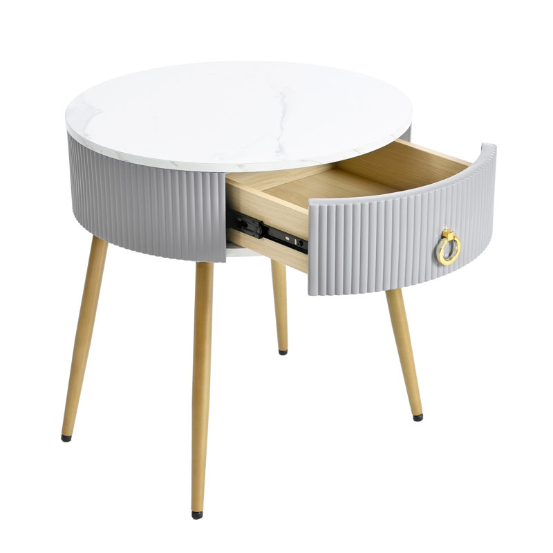 19.6'' Easy Assembly End Tables With High Gloss Faux Marble Tabletops, Grey