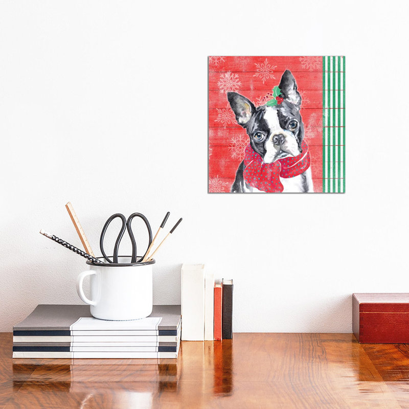"Holiday Puppy II" par Patricia Pinto, reproduction d’art, H 12 po x l 12 po x P 0,75 po, Toile tendue, Pas de tapis