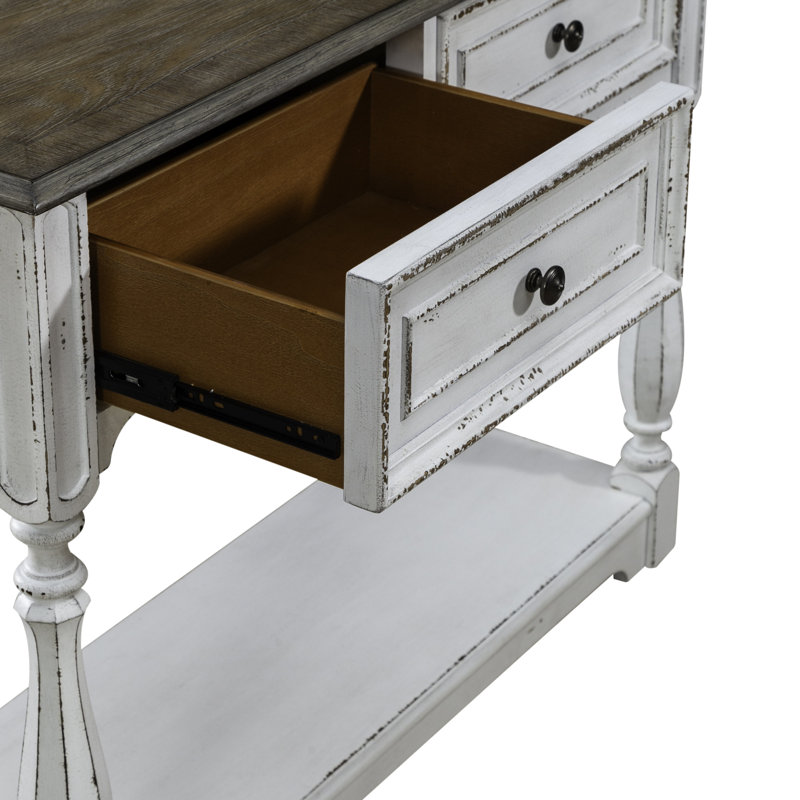 Antique White and Weathered Bark Hall Console with Storage