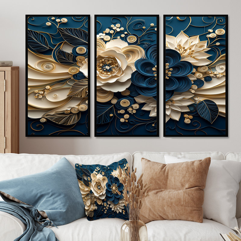 Encre liquide bleue - Spiralscape II, H 28 po x l 36 po x P 1 po, Toile avec cadre flottant noir