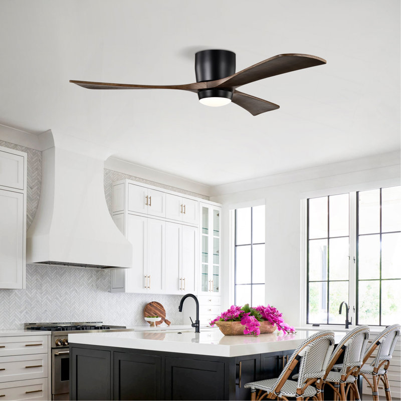 Ventilateur de plafond moderne en bois massif de 52 po à 3 pales avec télécommande et ensemble d'éclairage, Nickel, Bois brun