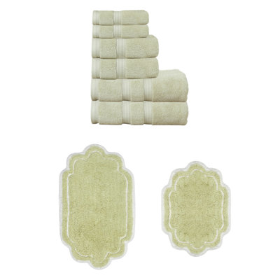 Ensemble de 6 serviettes de bain et de tapis de bain 2 pièces Talbert, 100% coton doux (ensemble de 8)